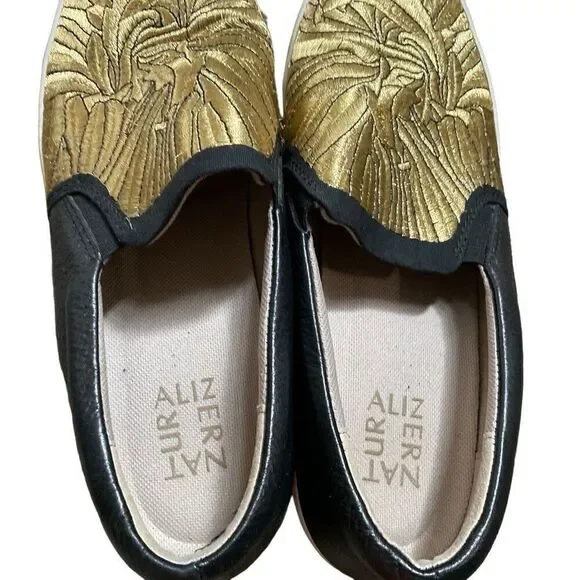 Naturalizer gold and black leather slides - Picture 3 of 7